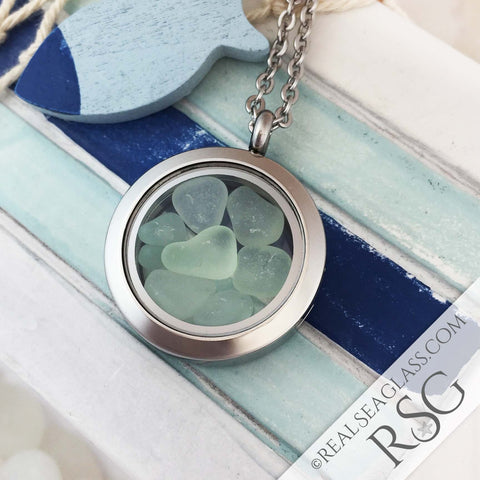 Seafoam Sea Glass Locket Necklace