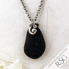 Black Sea Glass Pendant Necklace