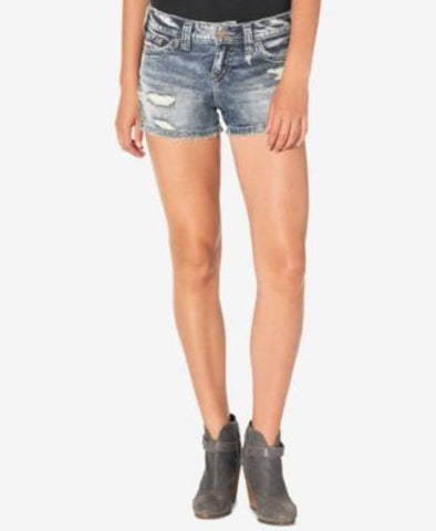 Silver Jeans Co. Berkley Ripped Indigo Wash Cotton Denim Shorts #240 size