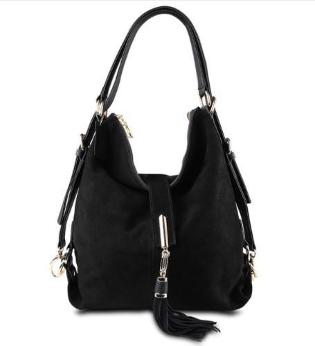 black suede hobo handbag