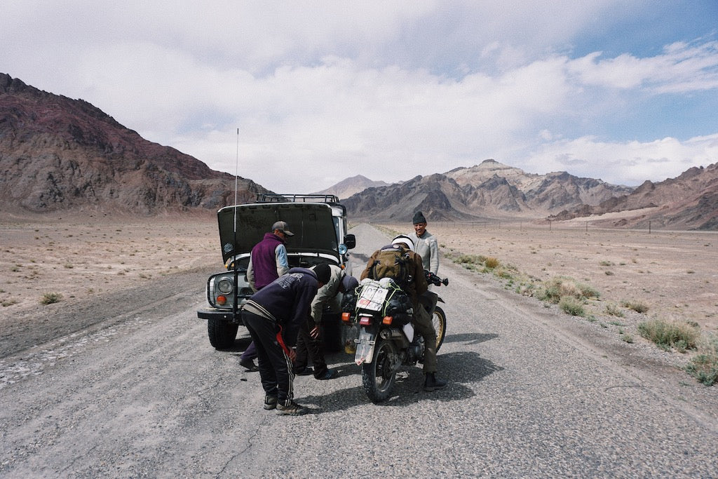Pamir Highway road with no fuel Petrocamp