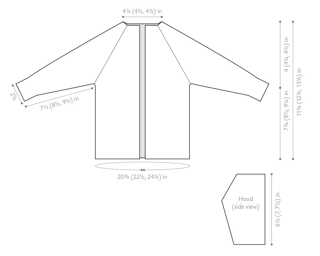 specification for knitted toddler raglan hoodie