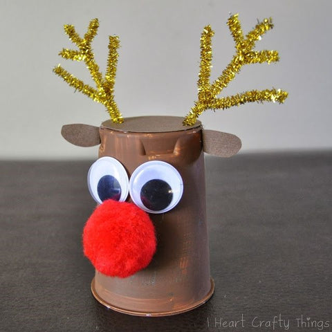 reindeer project yogurt cup  kids Toddler Crafts DIY christmas holiday Activity
