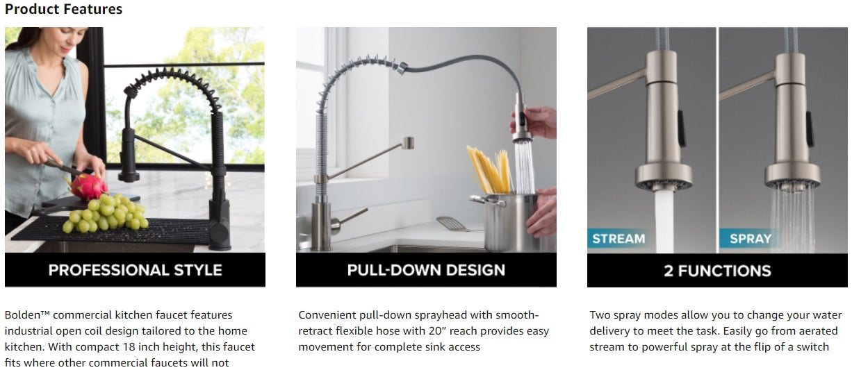 Features of the KRAUS BOLDEN Kitchen Faucet