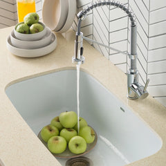 white kitchen sink, undermount, kraus enamel sink