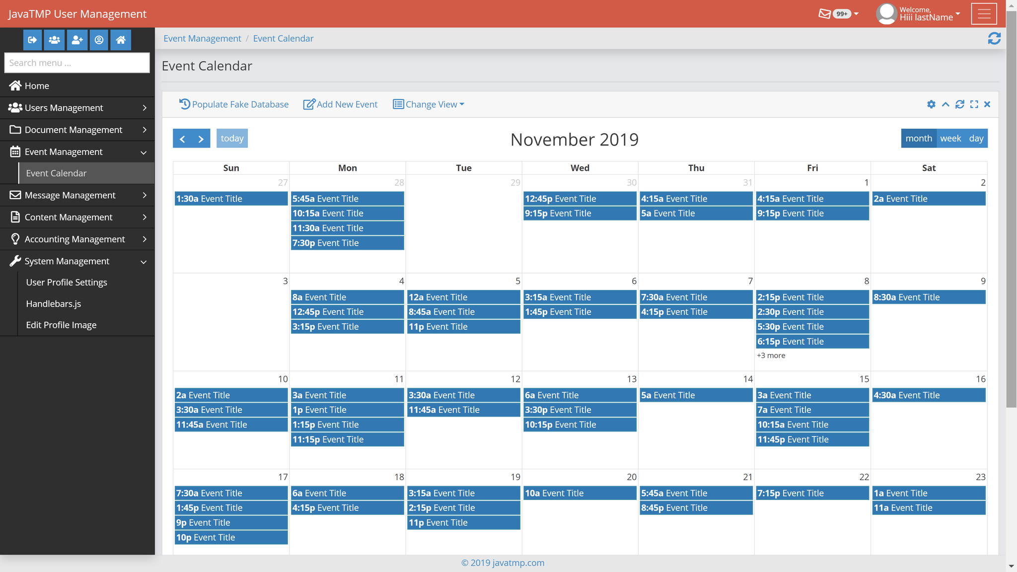 Java Bootstrap mysql jpa Diary and Calendar Events module