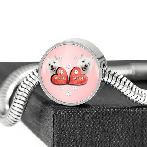 West Highland White Terrier (Westie) Print Circle Charm Steel Bracelet-Free Shipping