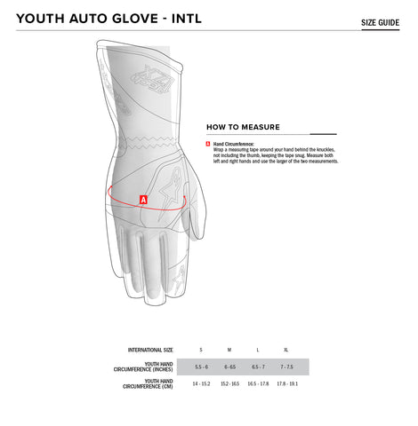 Alpinestars Youth Karting Gloves Size Chart