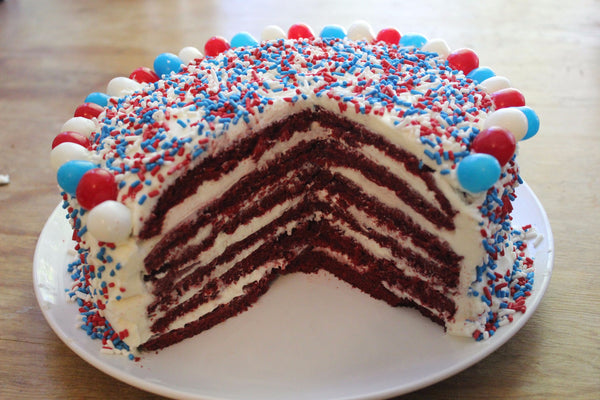 4th of July Red Velvet Cake with Sweets Candy Sours Cut