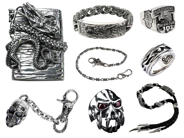silver men's biker jewellery