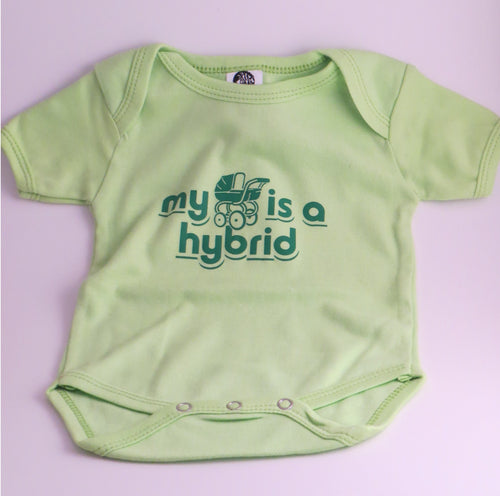 Organic Cotton Onesie - "My Stroller is a hybrid" - Claudia's Choices
