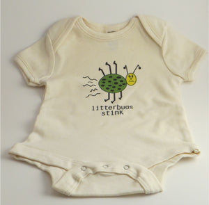 Organic Cotton Onesie - "litterbugs stink" - Natural Colour - Claudia's Choices