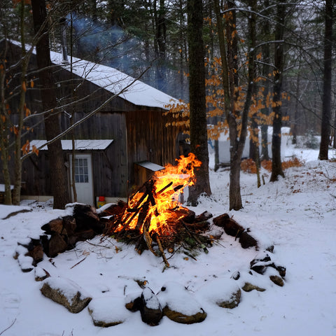 Fire behind shop in snow