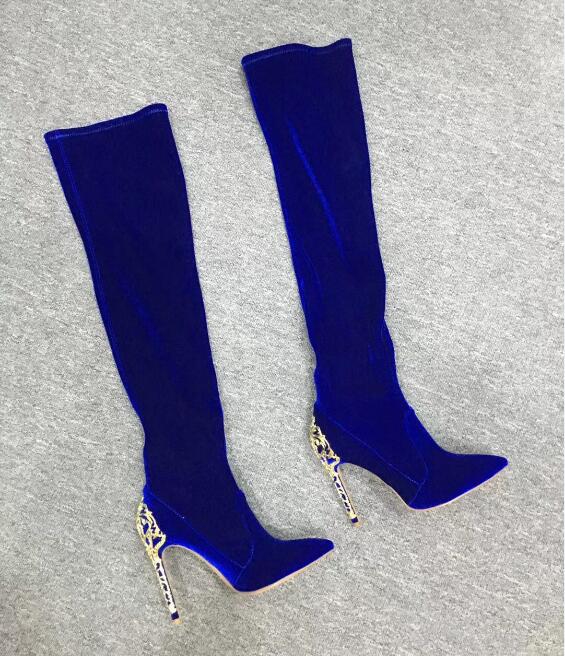 blue knee length boots