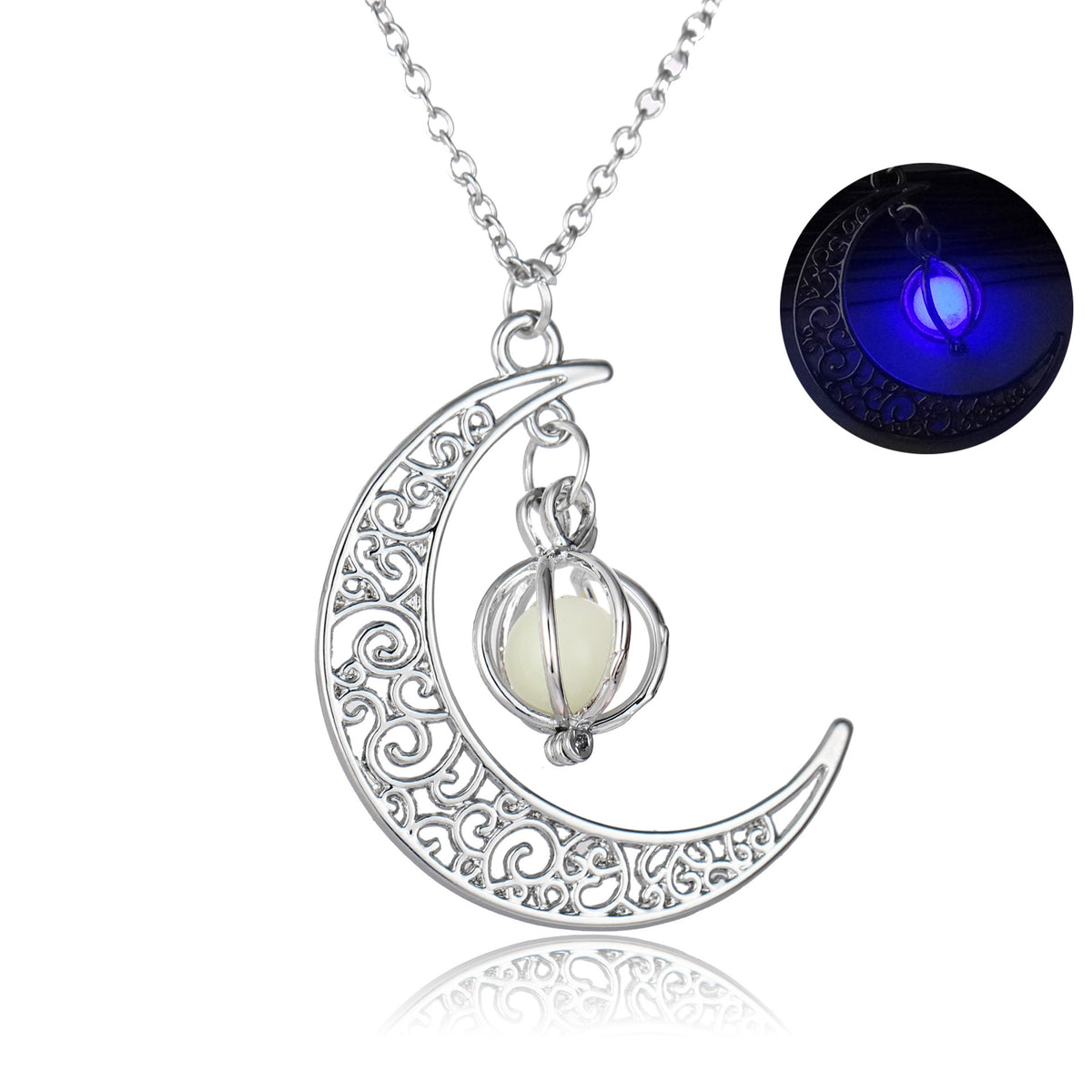 Crescent Moon Necklace Glow Stone Half Moon Necklace Pendant Jewelry C