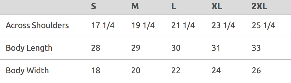 size chart for men t-shirts