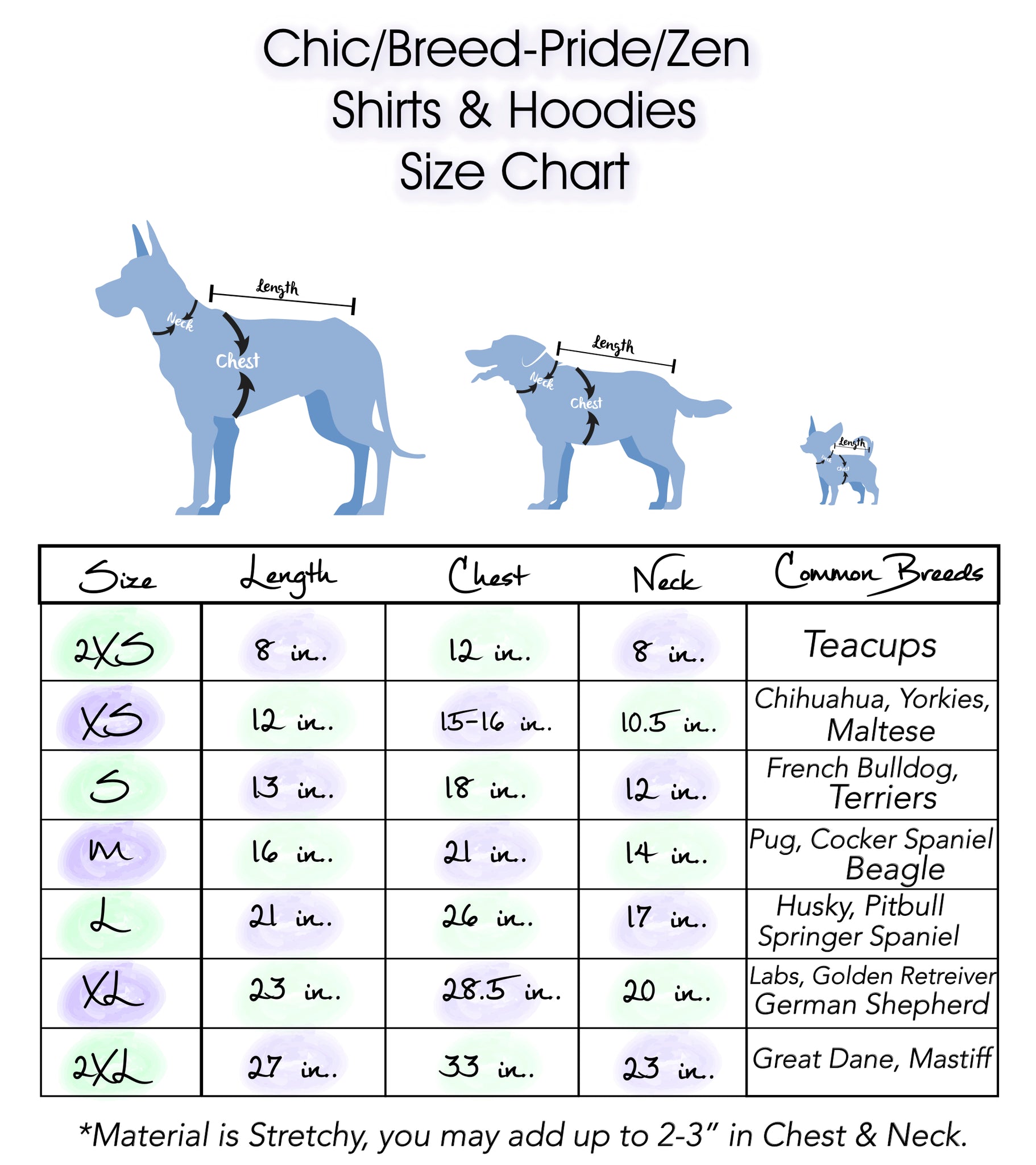 Dogs Size Chart for Chic Puppy brand
