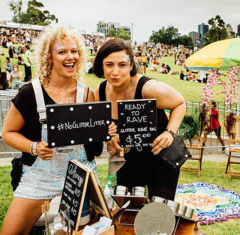 Emily and Anna Glitterazzi Biodegradable Glitter Artists at Piknic Électronik 