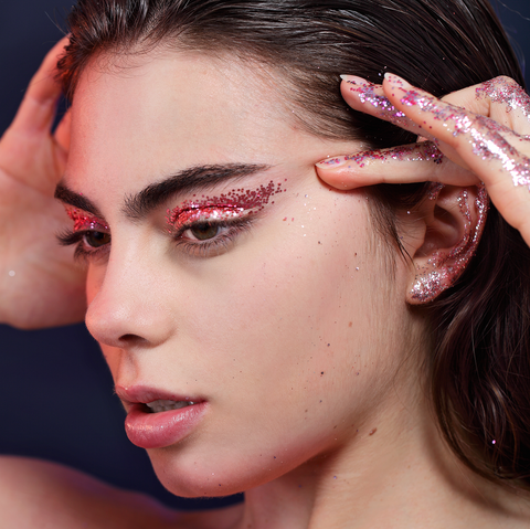 Pink Glitter Eyeshadow Glitterazzi Biodegradable Glitter on stunning female model
