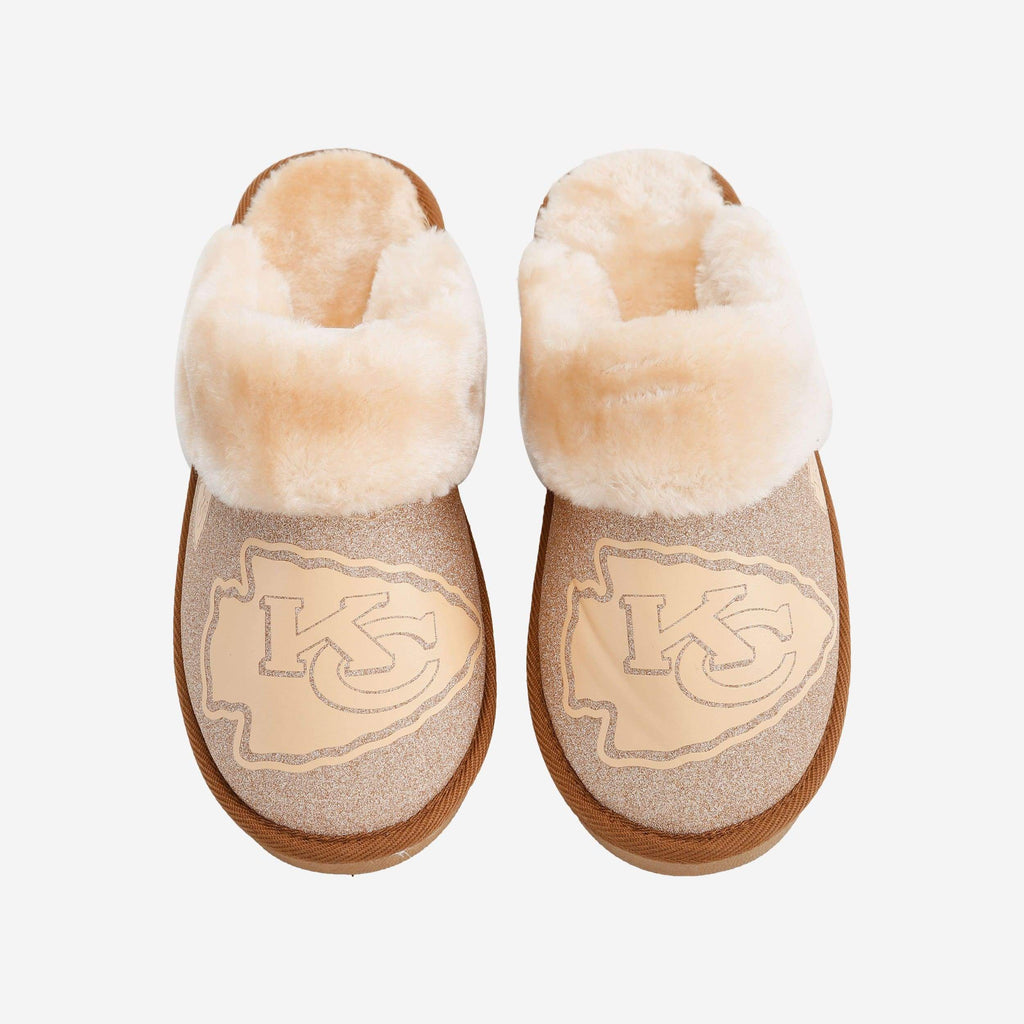 Womens Winter Fur Glitter Sparkly Slipper Warm Hard Sole Flats Mule Shoes Size