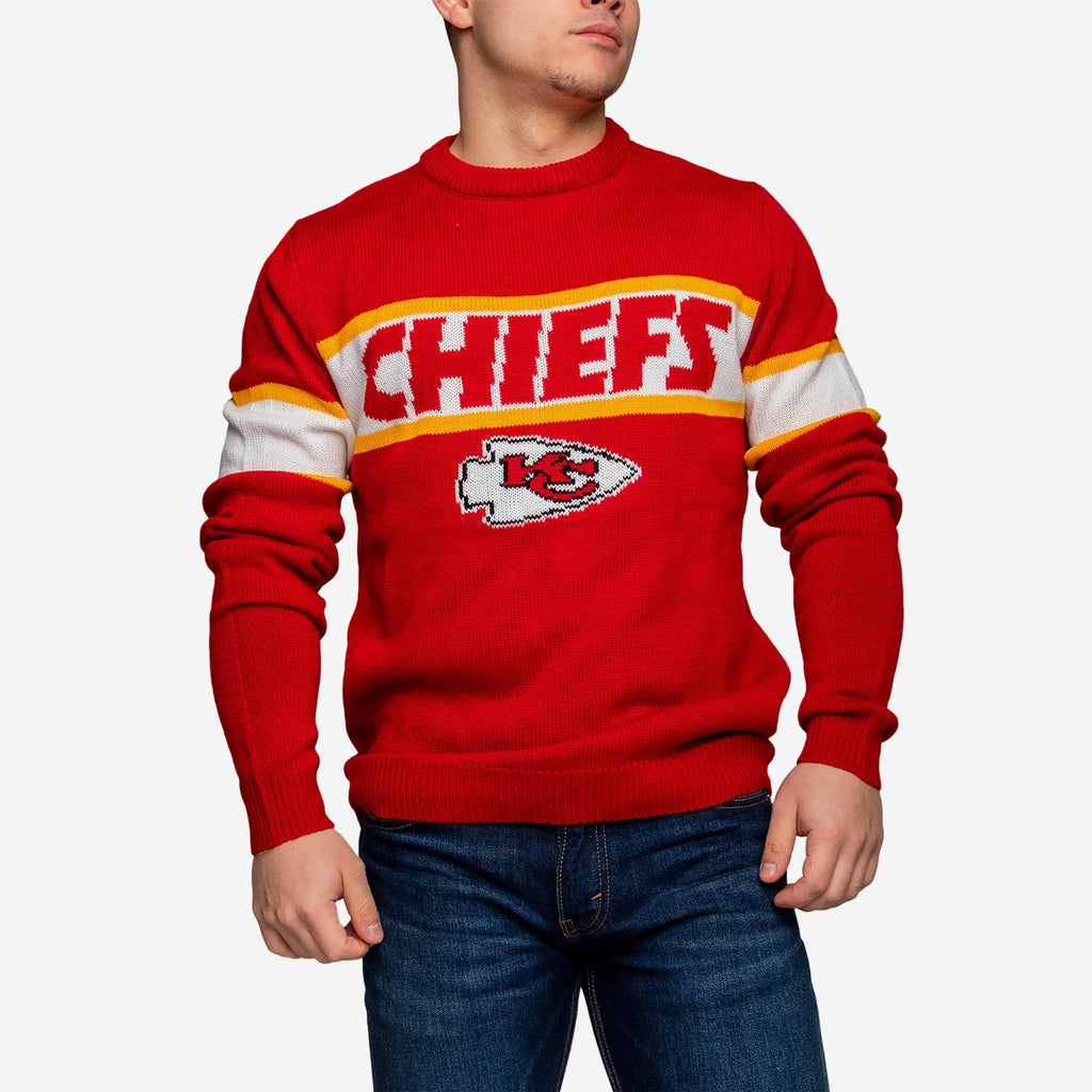 Men's Starter White Kansas City Chiefs Crew Neck Sweatshirt With