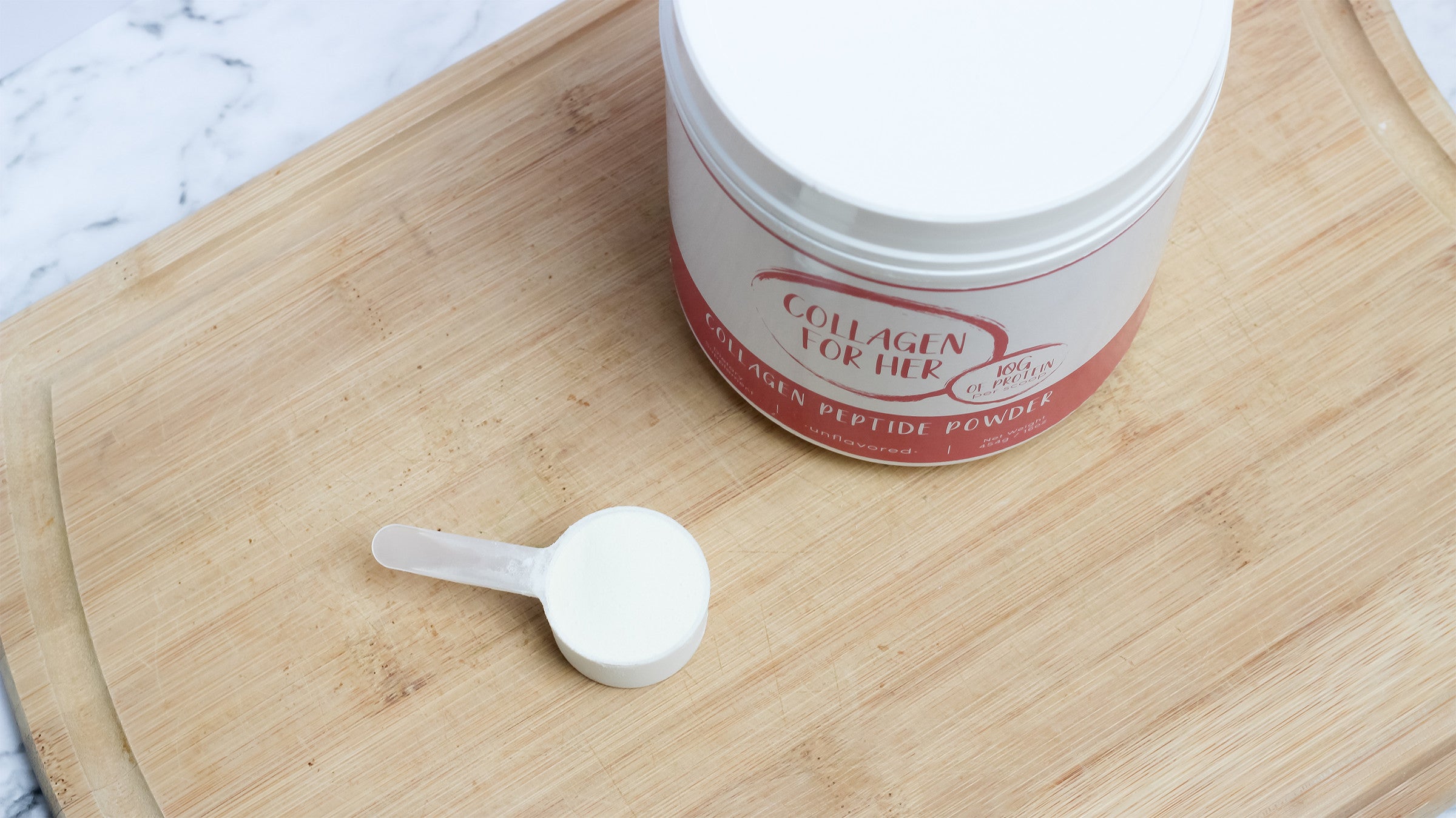 Collagen For Her is a flavorless powder that can be added to pretty much anything!