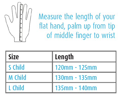 Shred XS size chart child gloves