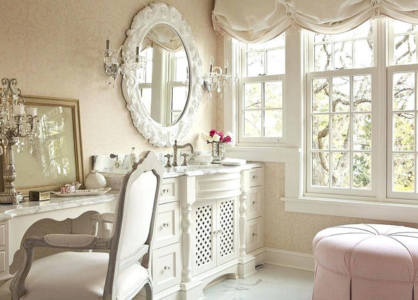 Shabby chic interior in light creamy hues