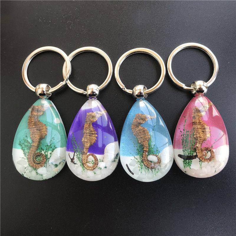 SEAHORSE keychain real fish melted into resin