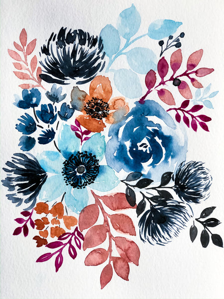 Winter Blues Watercolour Floral Bouquet | Weave & Woven