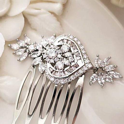 Vintage Silver Rhinestone Emerald Cut Crystal Wedding Hair Comb Bridal Accessory 