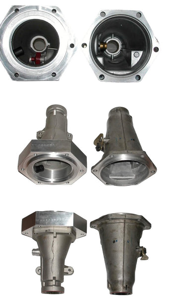 Three views of 6-bolt tailhousing adaptor, Stealth Conversions