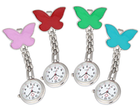 Montre papillons à clip pour infirmière 4 coloris