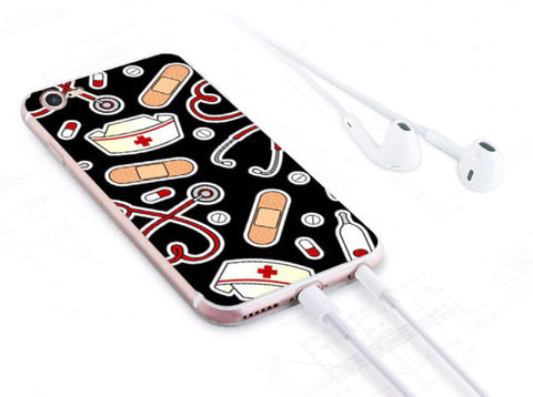 Coque silicone pour smartphone iPhone et Samsung Galaxy "medical things" Noire - Protection téléphone portable pour infirmière