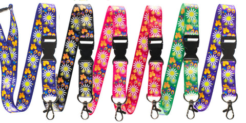 Tour de cou porte-badge motif "Fleurs et papillons" - présentation des 6 coloris