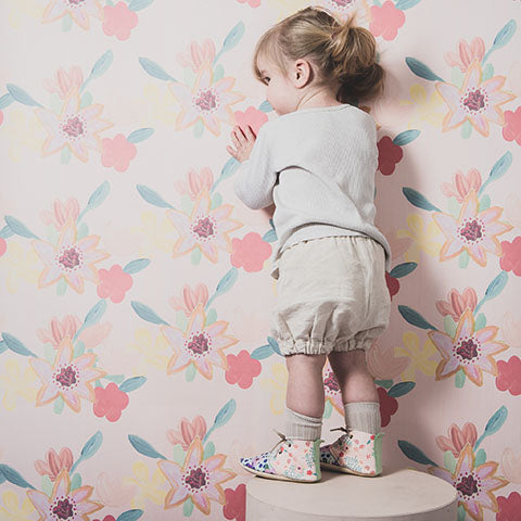 Amy and Ivor booties in eco leather coco and wolf bloomers flowers printed handmade in the uk