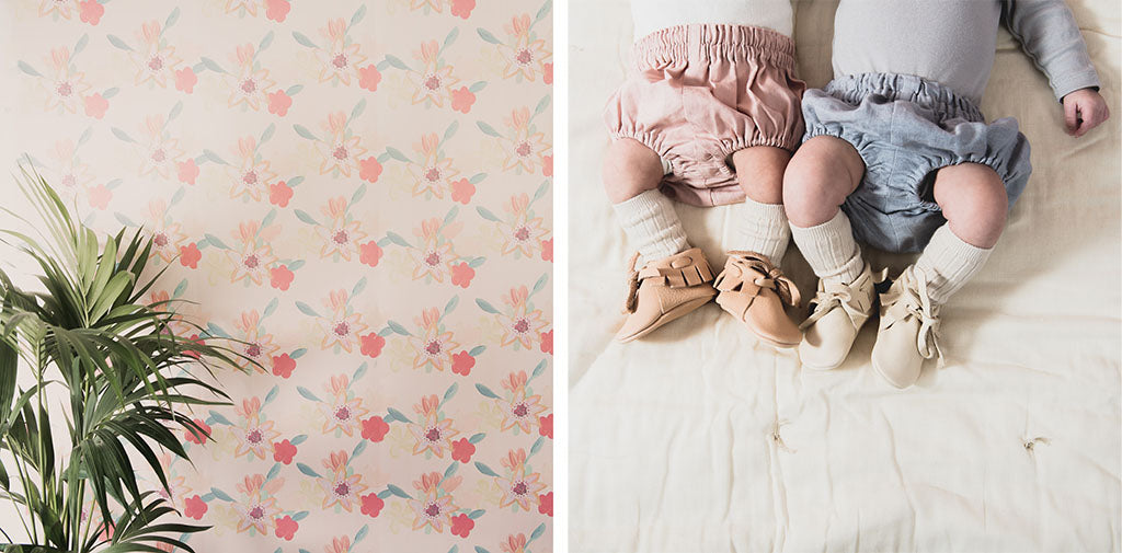 amy and ivor laced native style baby moccasins in cream and natural leather handmade in the uk coco and wolf bloomers camomile london quilt