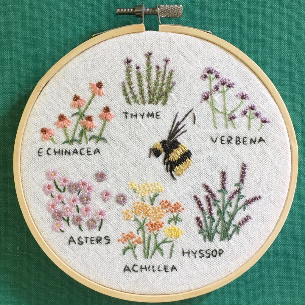 Cross Stitch of Bee friendly flowers