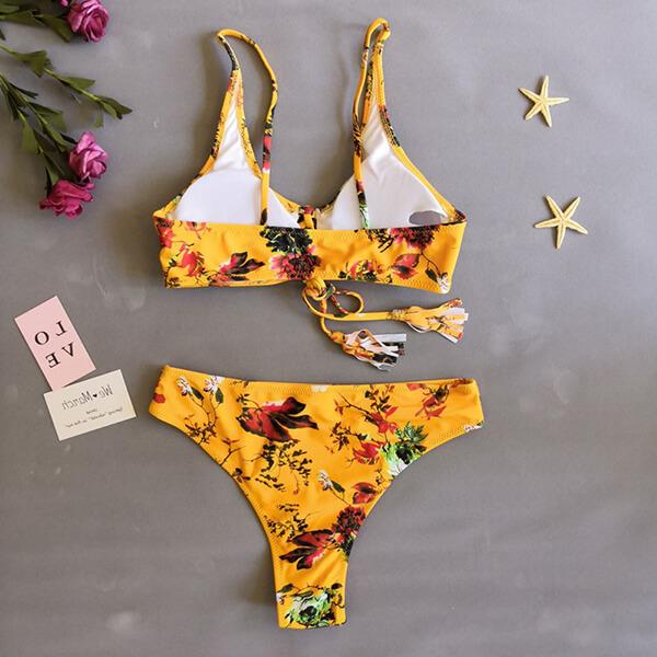 yellow bikini with flowers