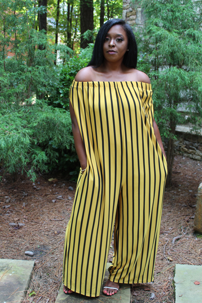 yellow off shoulder jumpsuit