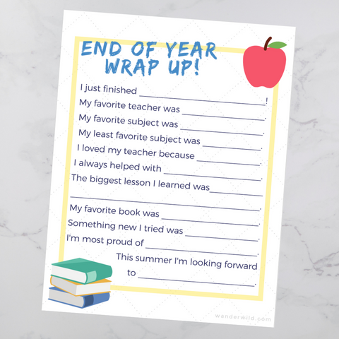 Wanderwild End of School Year Questionnaire Free Printable