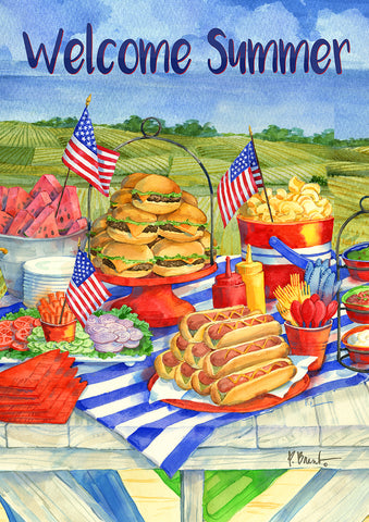 Patriotic Picnic House Flag Image