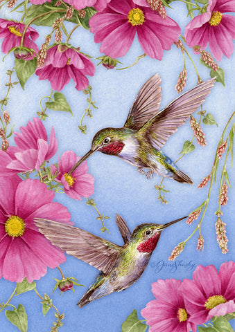 Hummingbirds w/ Pink Garden Flag Image