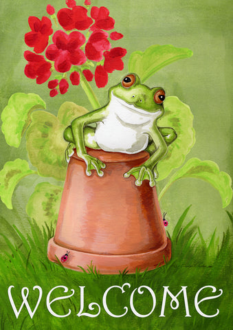 Potted Frog Garden Flag Image