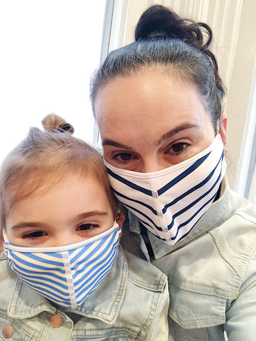 Mom and daughter wearing face masks.
