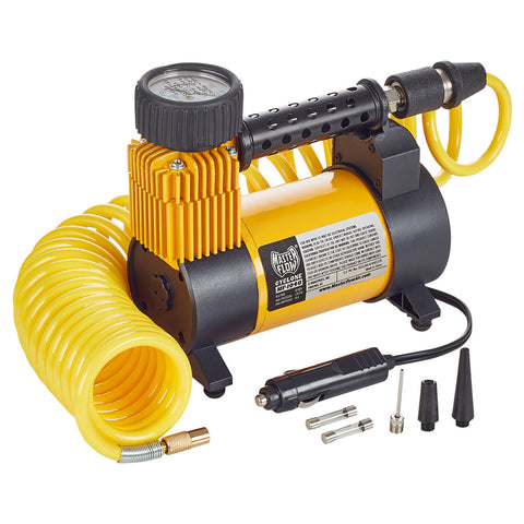 masterflow mf-1040 yellow 12 volt air compressor with coil hose
