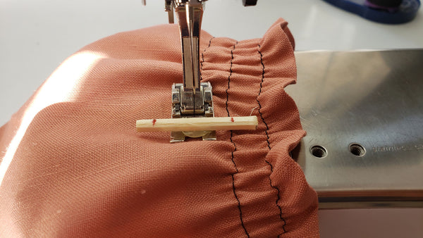 The remaining rows are sewn using the guide foot from even spacing of stitches