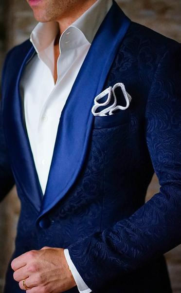 Airtailors Fashion Royal Blue Prom Suits Paisley Dinner Jacket Wedding