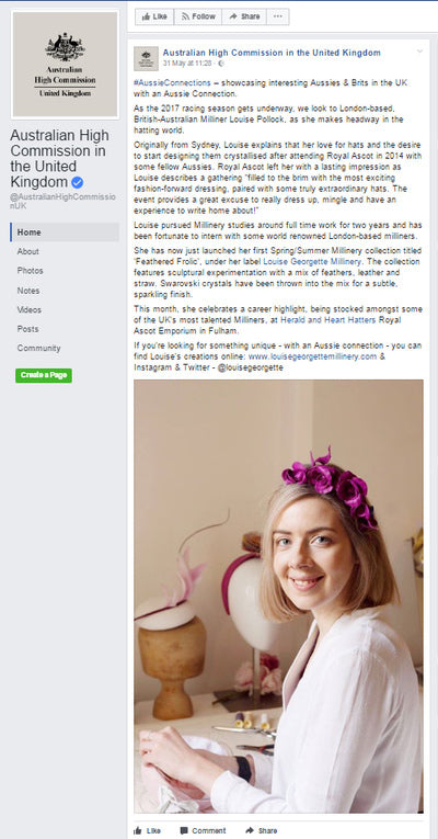 High Commission Feature- Louise Goergette Millinery