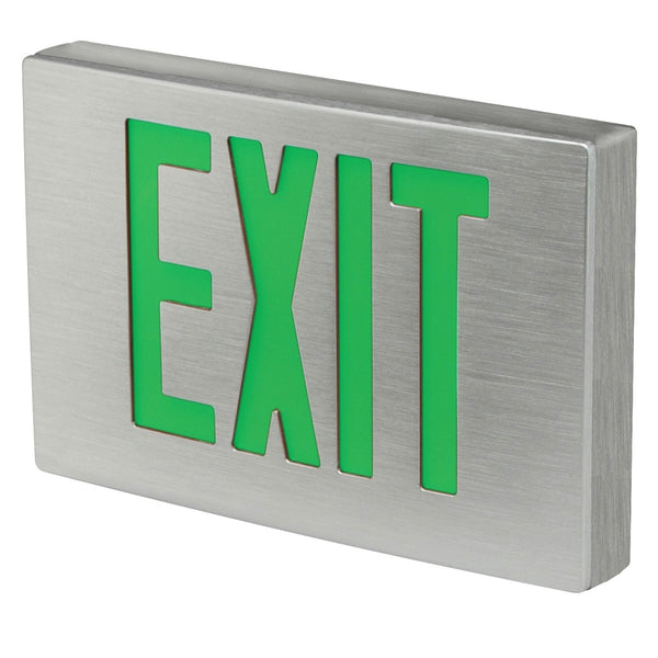 Cast Aluminum Exit Sign Green LED W/Battery Backup - Universal Mount